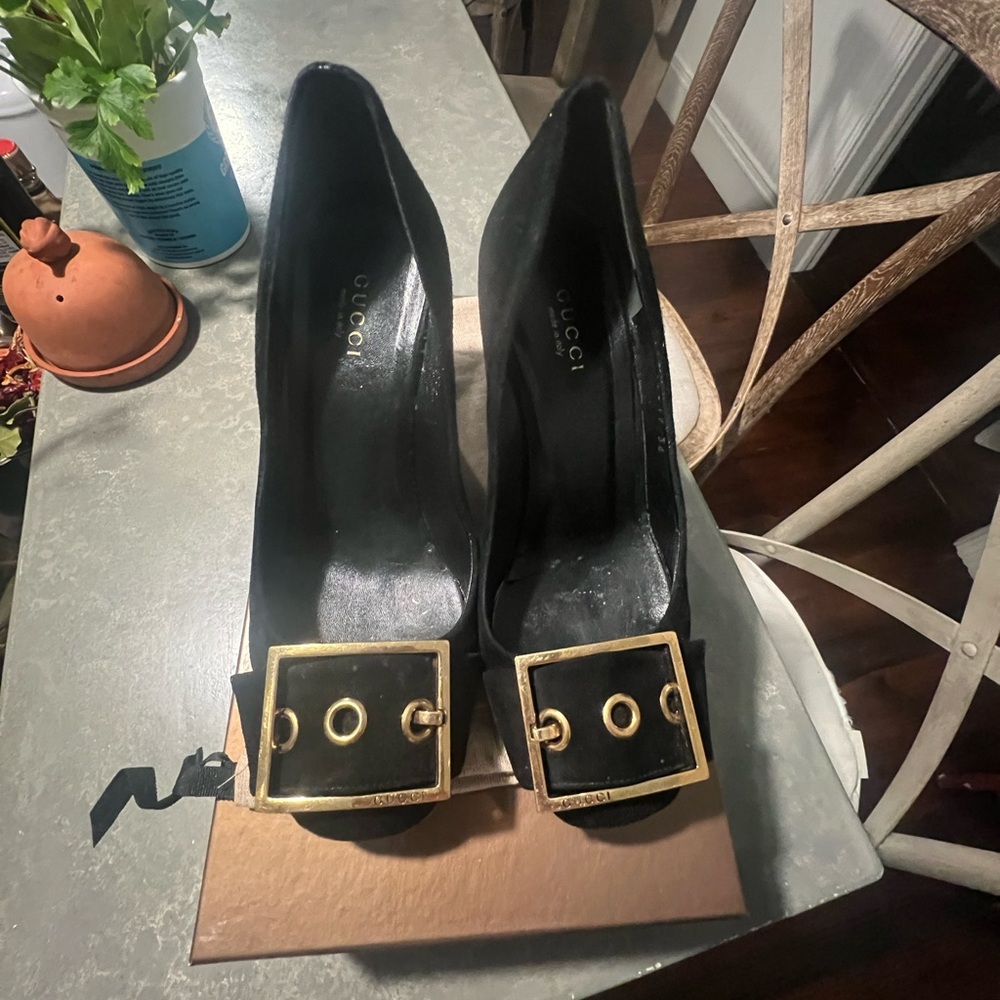 Gucci Black Heels with Gold Accents